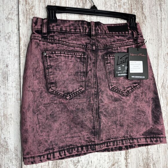 NWT Liquor N Poker Curve Cotton Pink Tie Dye Denim Skirt Size 8 NWT - Picture 5 of 9
